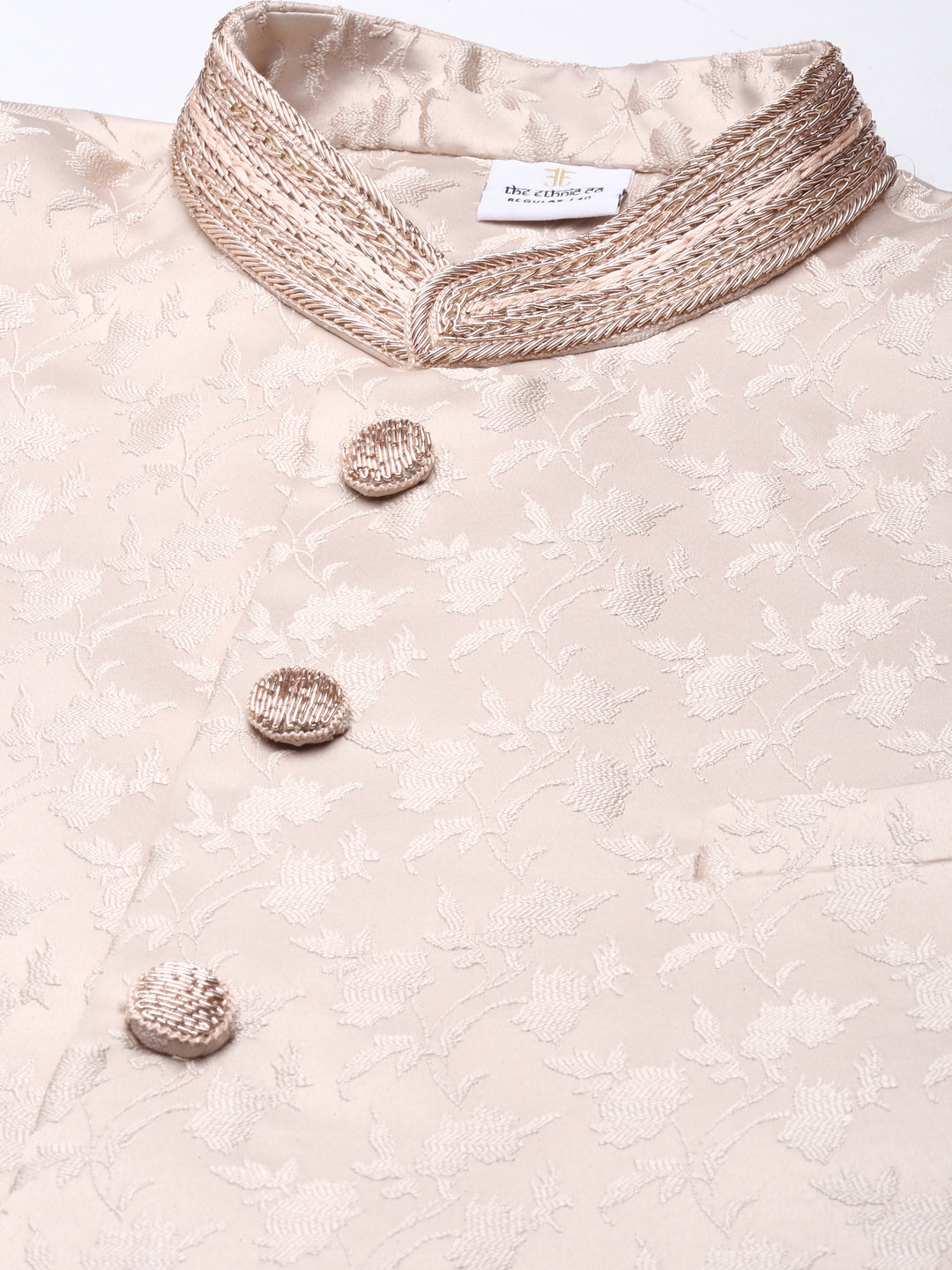 Peach Jacquard Achkan