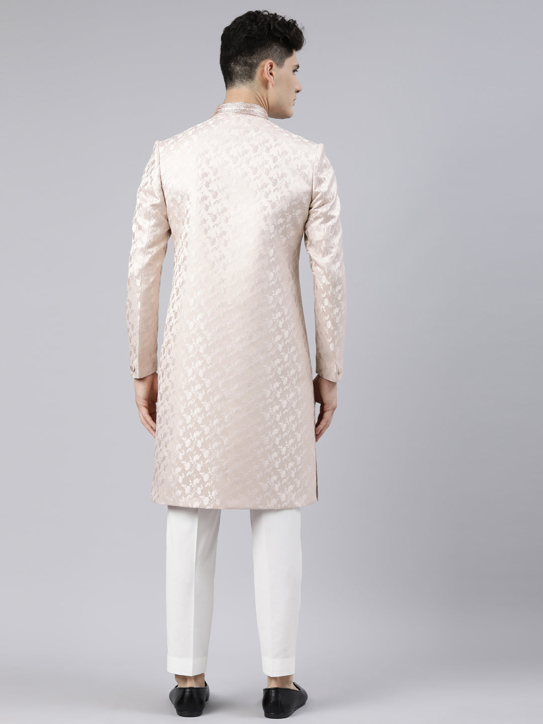 Peach Jacquard Achkan