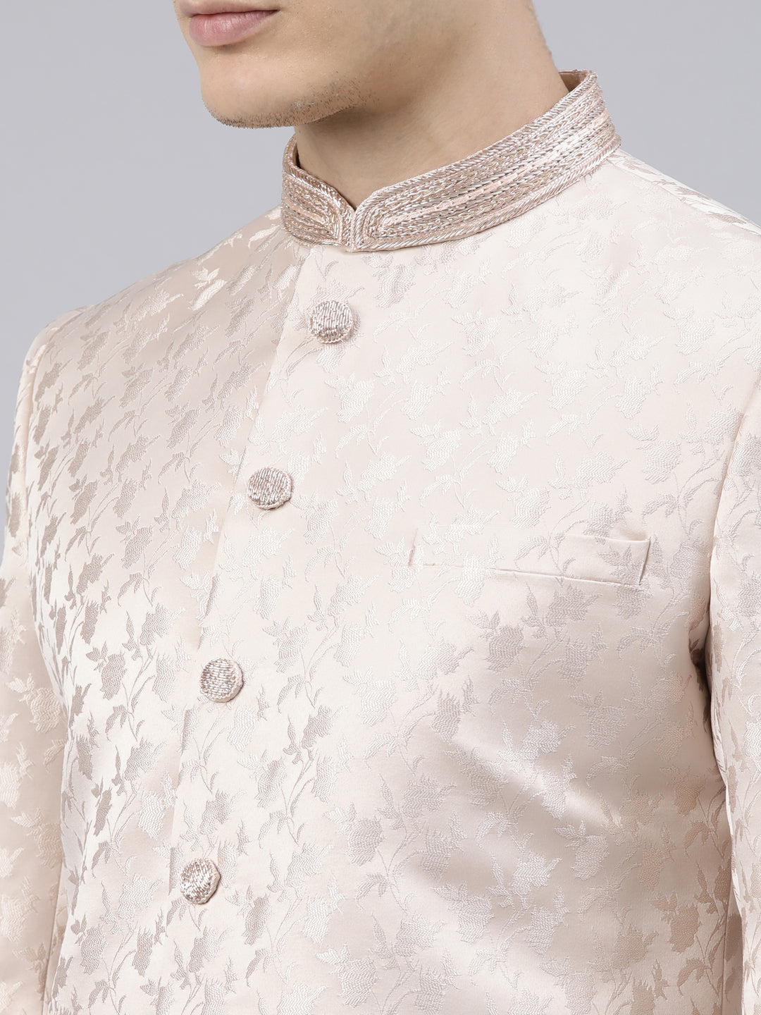 Peach Jacquard Achkan