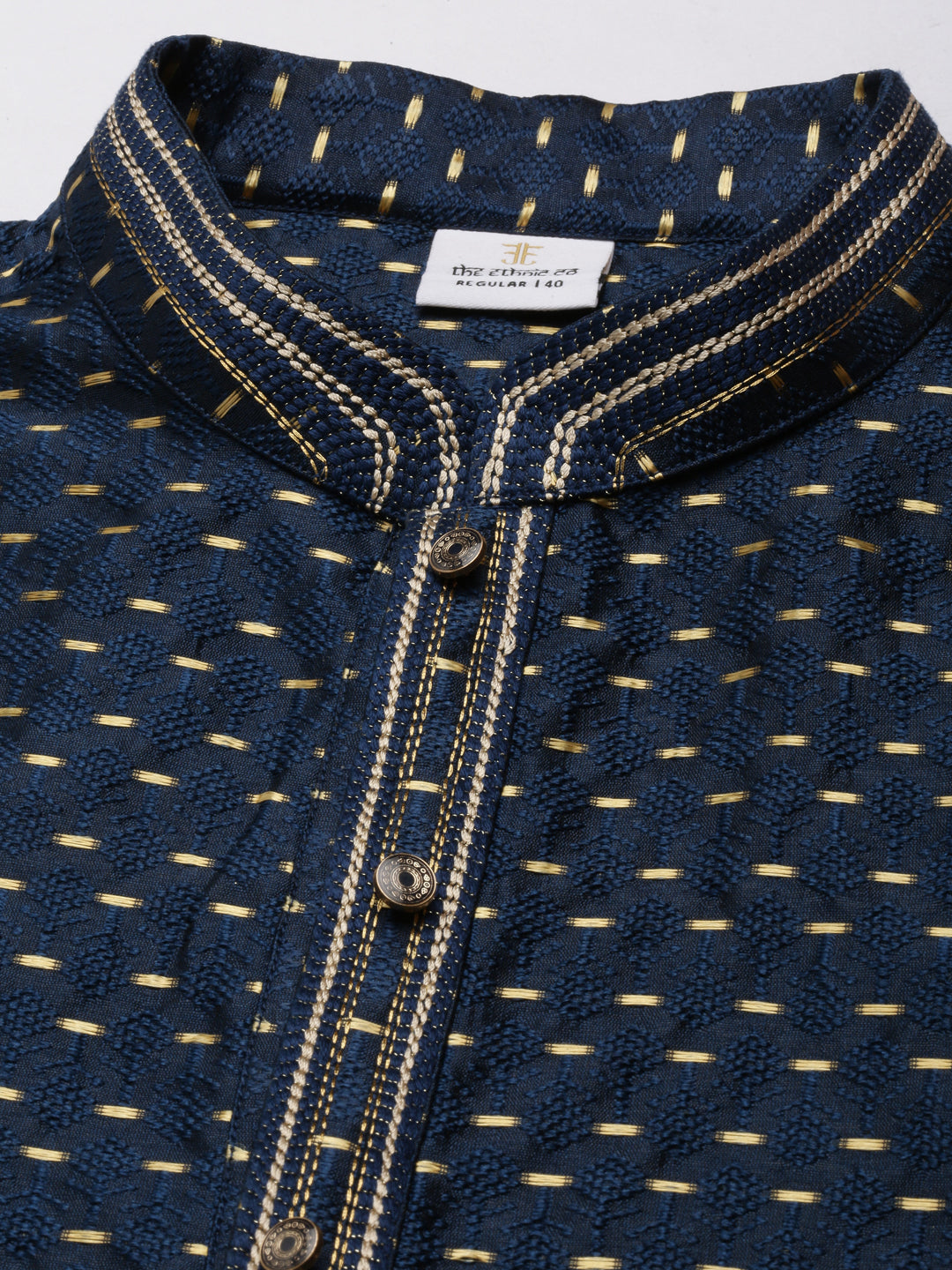 Navy-Gold Jacquard Kurta Set