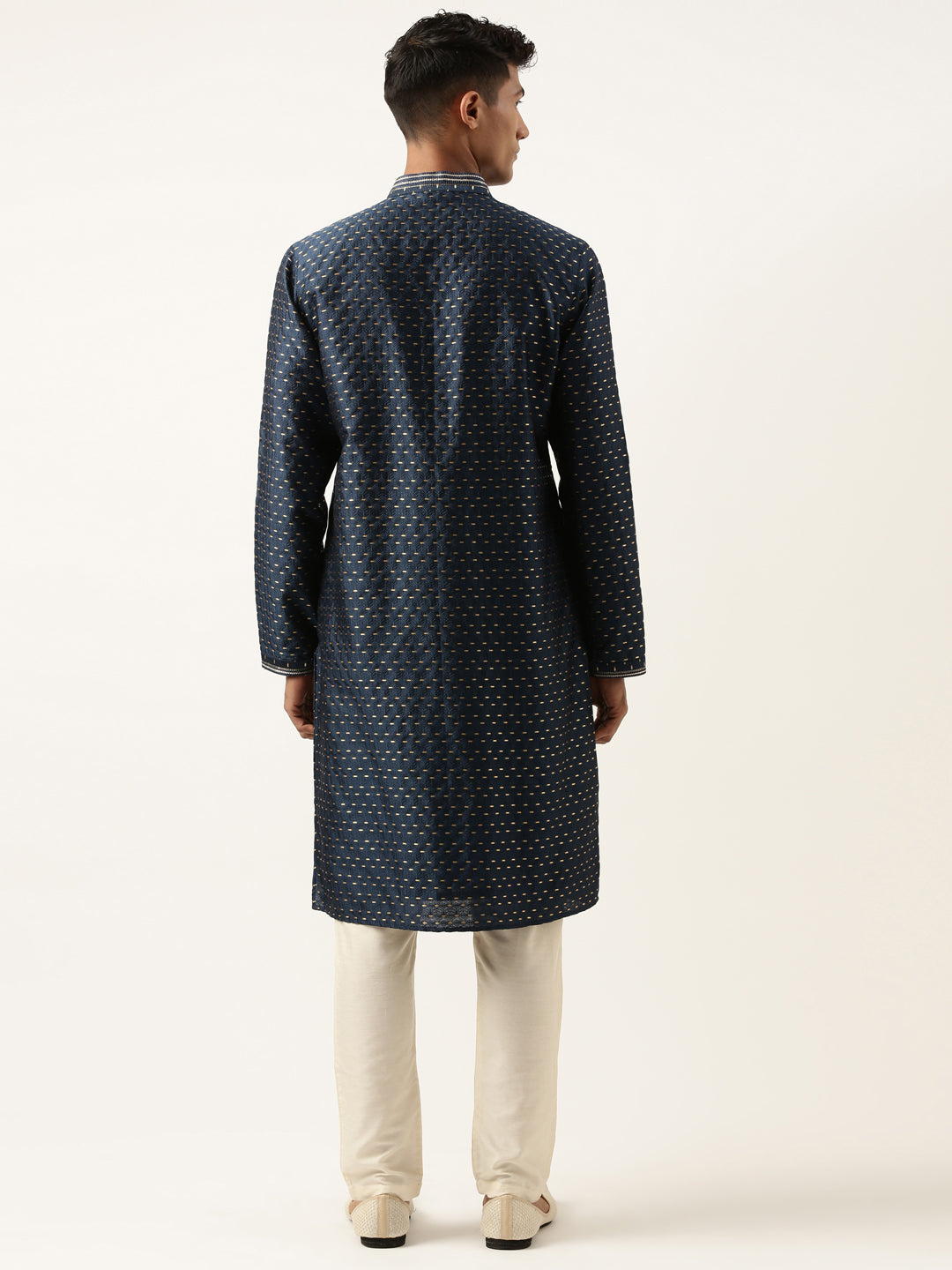 Navy-Gold Jacquard Kurta Set