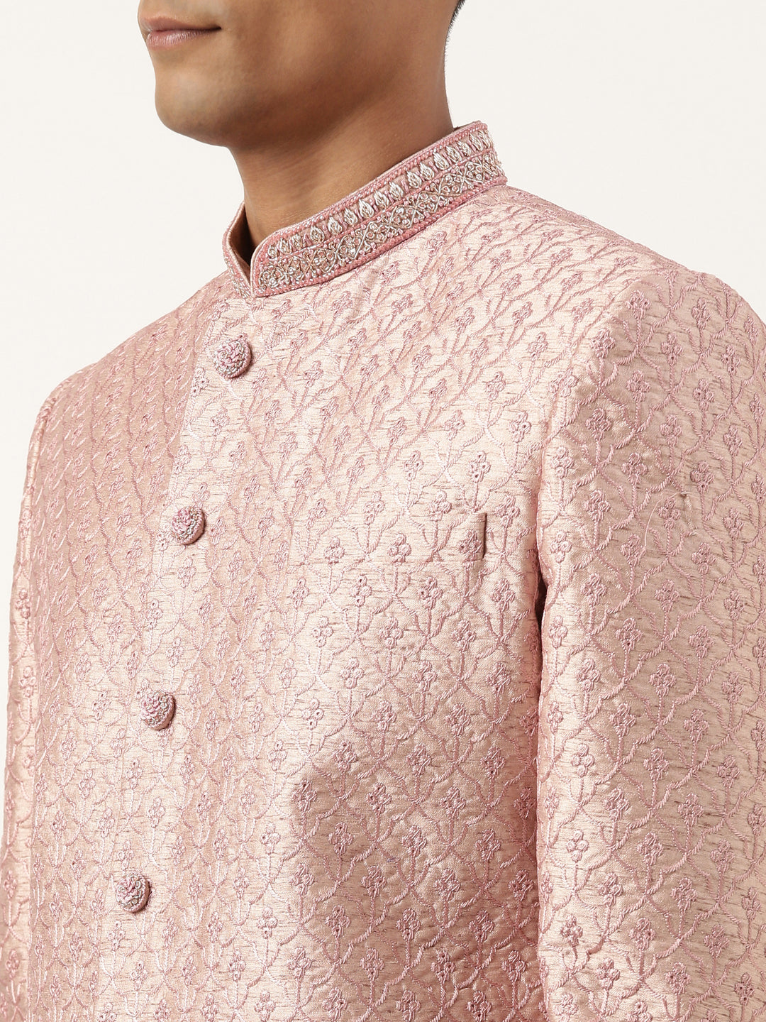 Pink Embroidered Achkan