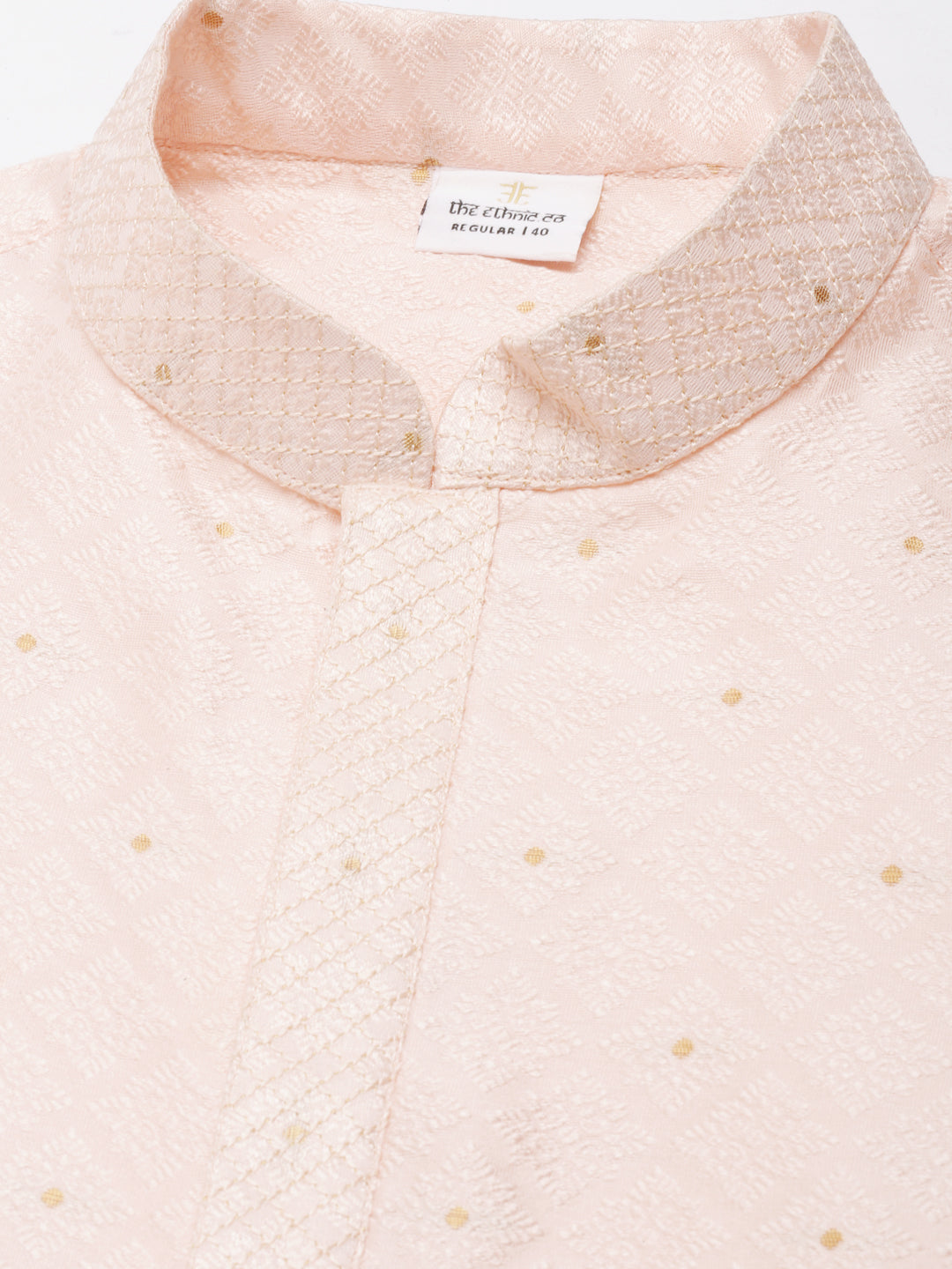 Peach Diamond Jacquard Kurta Set