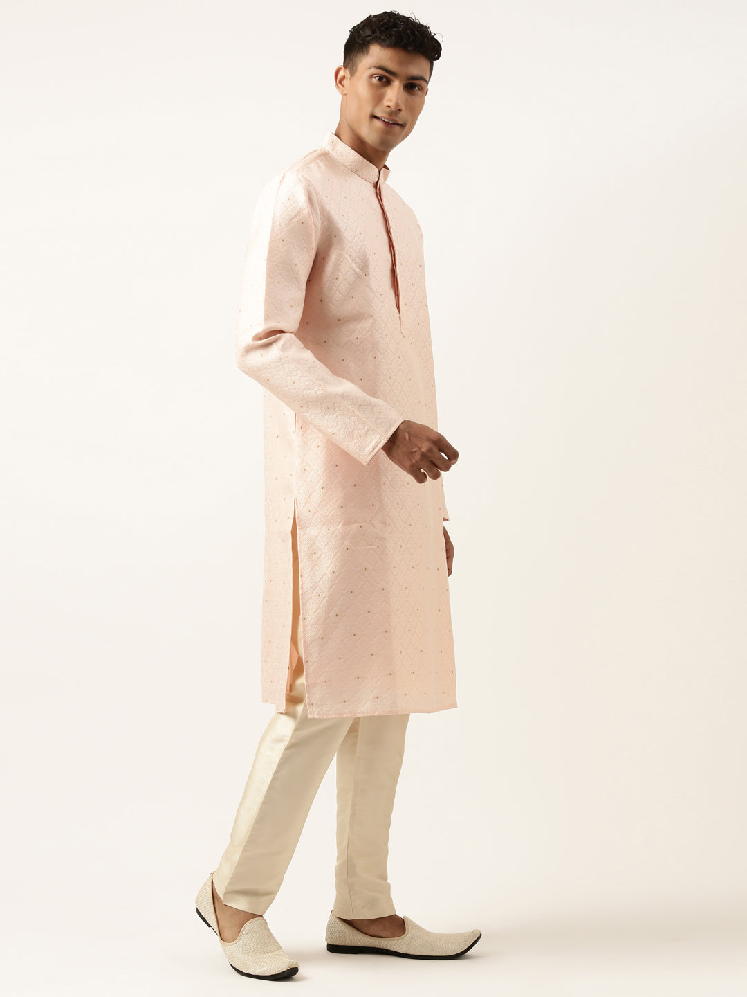 Peach Diamond Jacquard Kurta Set