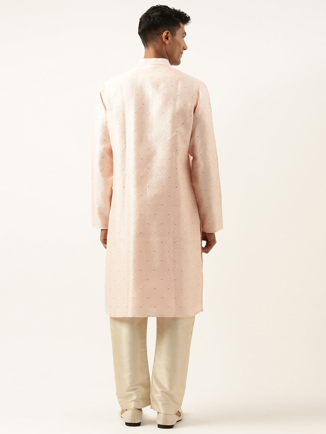 Peach Diamond Jacquard Kurta Set