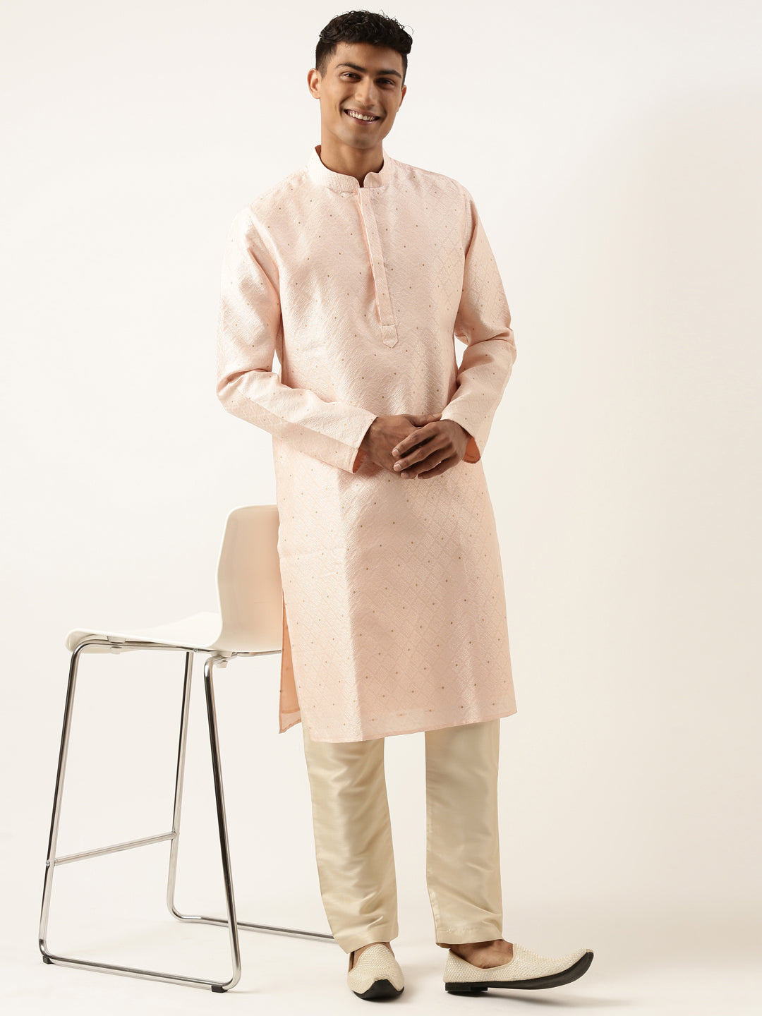 Peach Diamond Jacquard Kurta Set