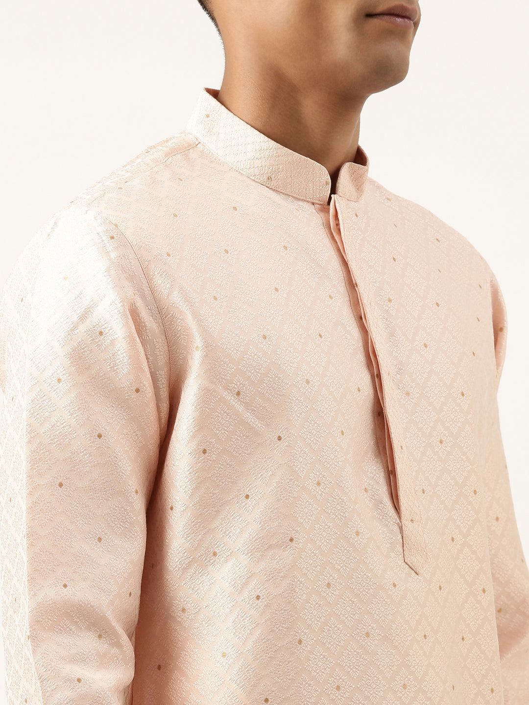 Peach Diamond Jacquard Kurta Set