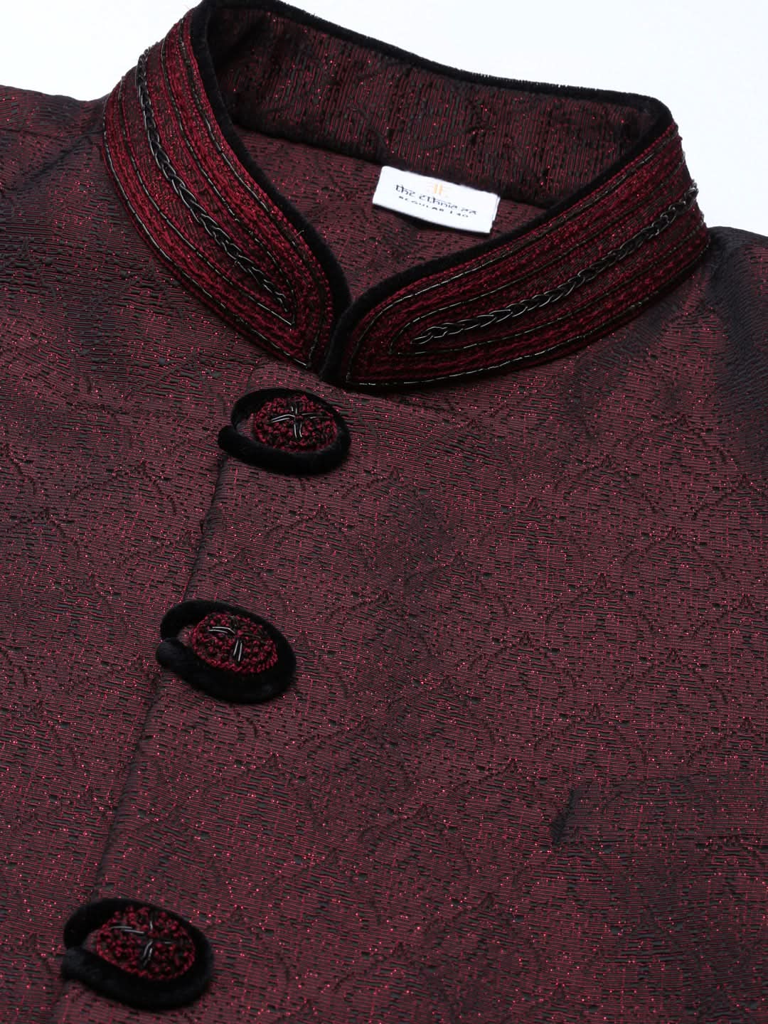 Maroon Black Shimmer Bandhgala Set