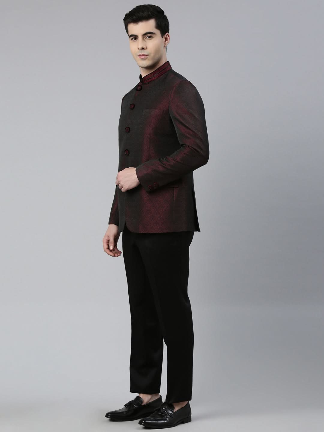 Maroon Black Shimmer Bandhgala Set