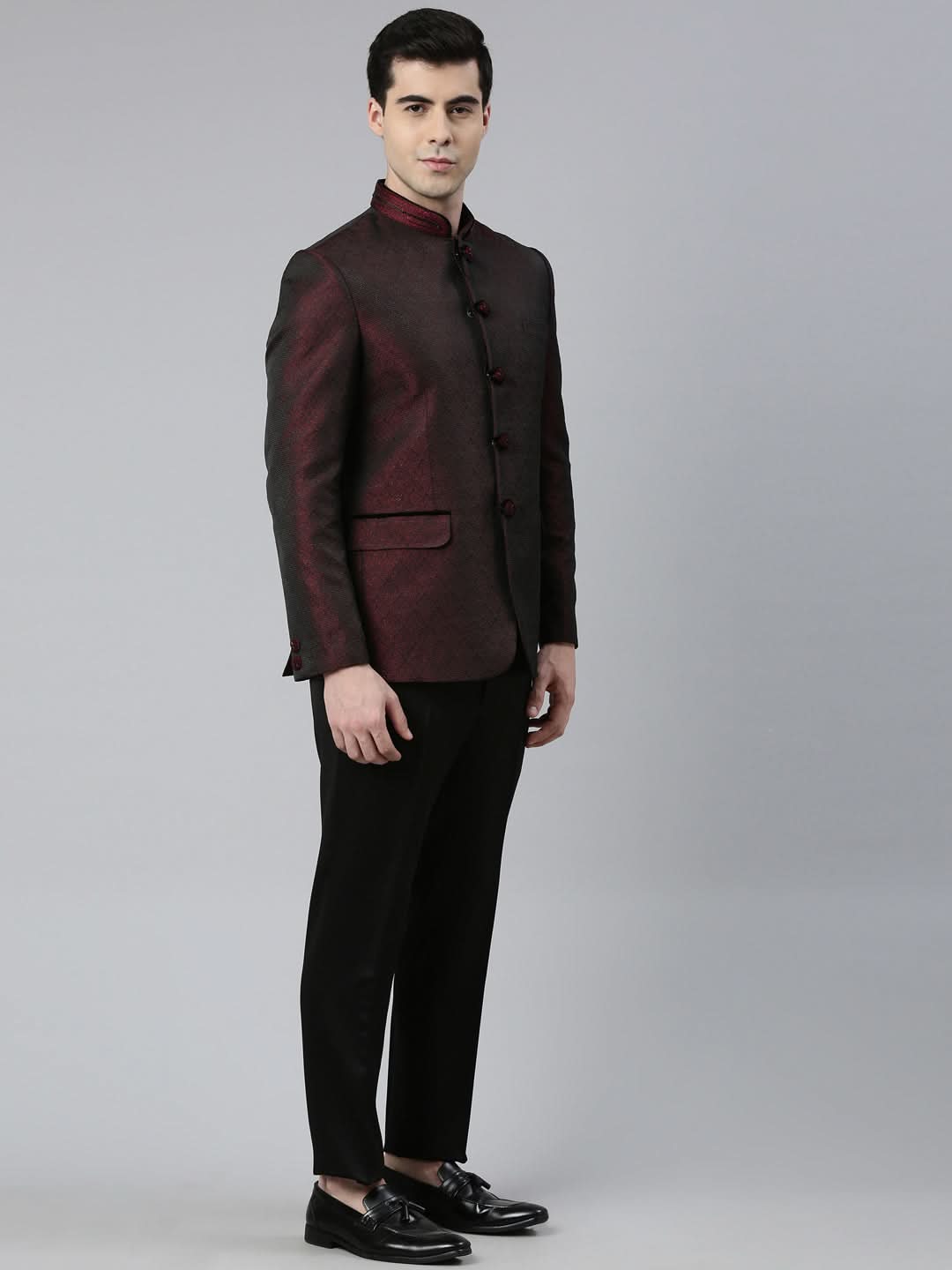 Maroon Black Shimmer Bandhgala Set