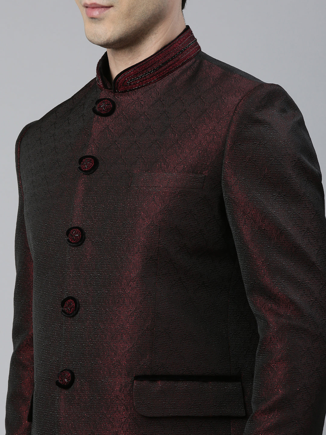 Maroon Black Shimmer Bandhgala Set