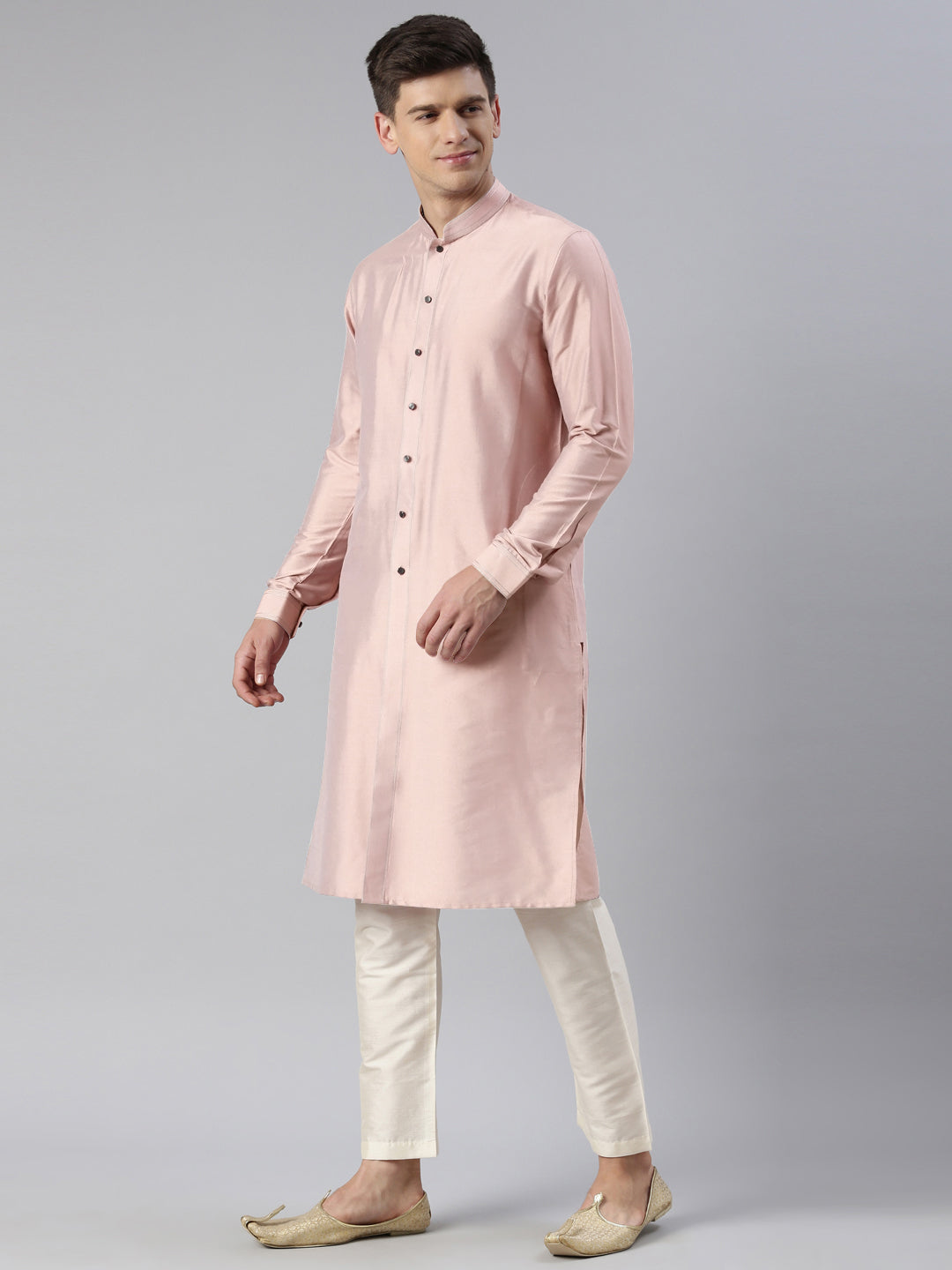 Grey Pink Embroidered Printed Achkan