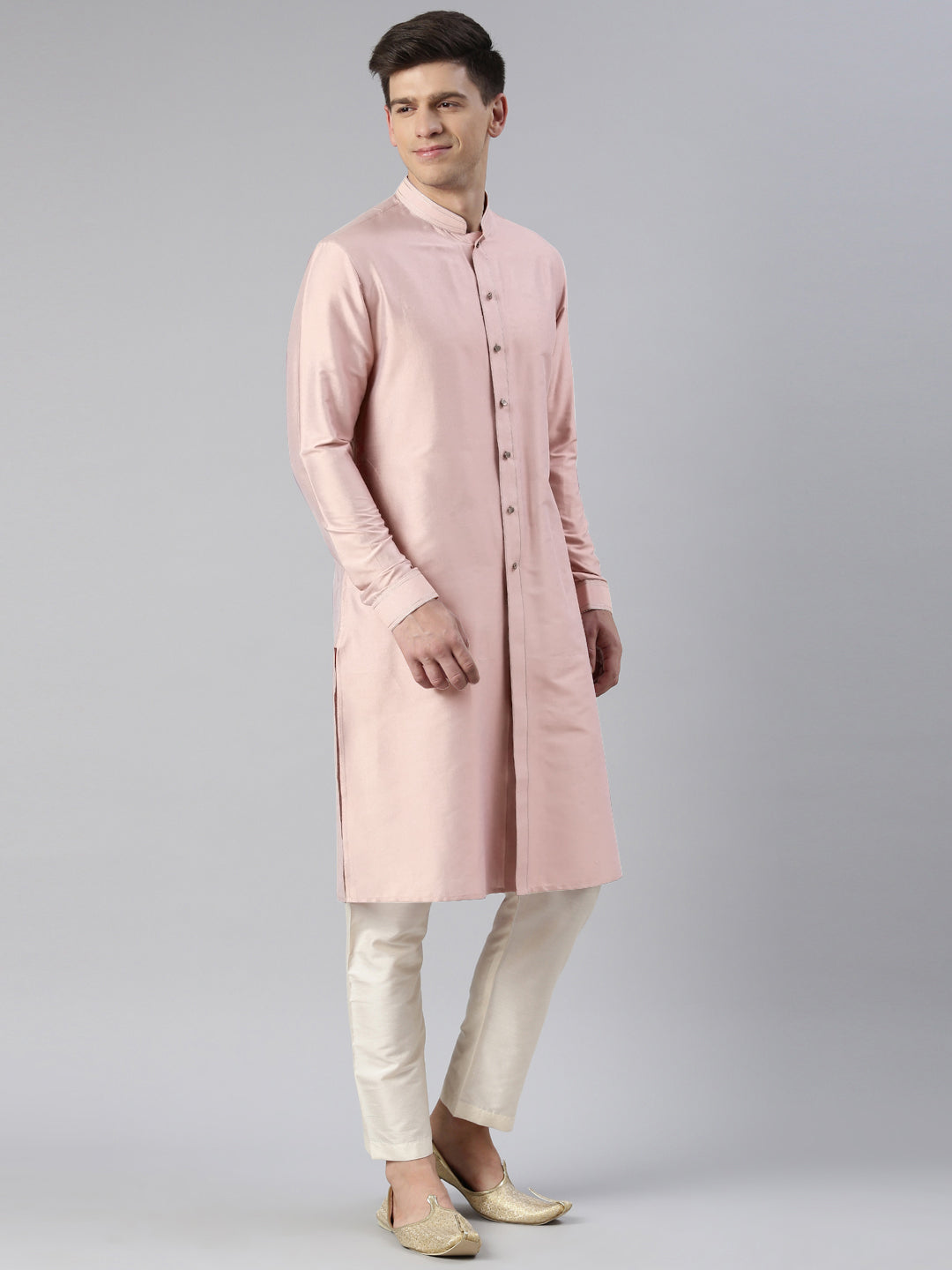 Grey Pink Embroidered Printed Achkan