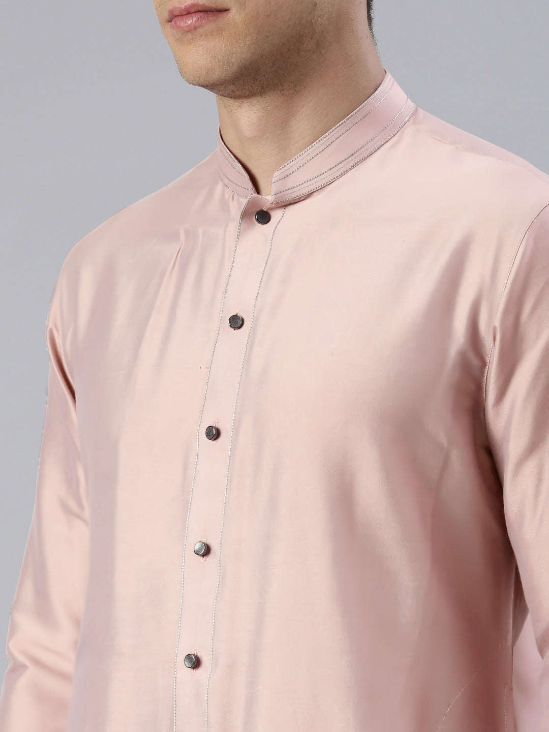 Grey Pink Embroidered Printed Achkan