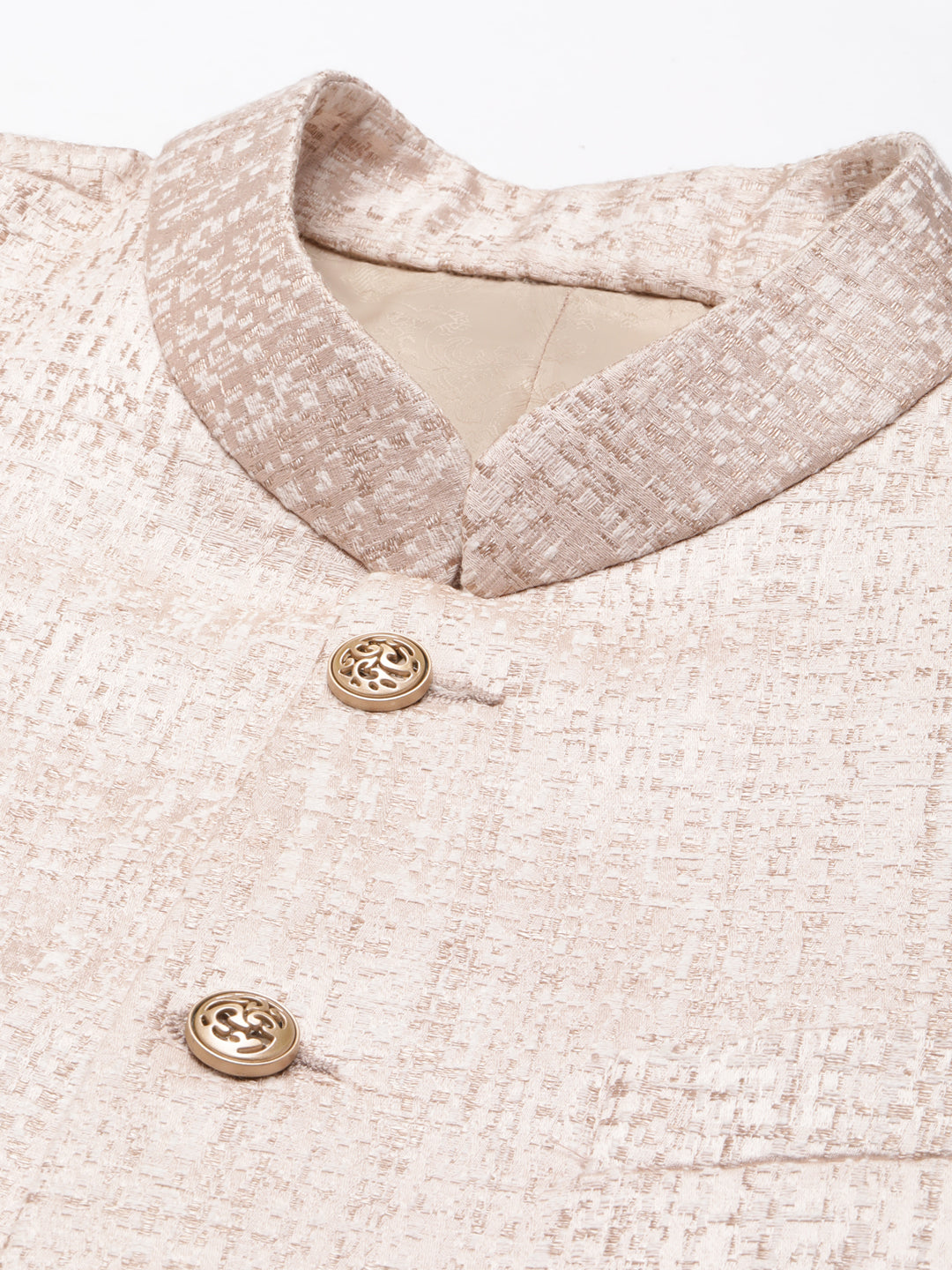 Pink Gold Jacquard Self-textured Bandhgala set