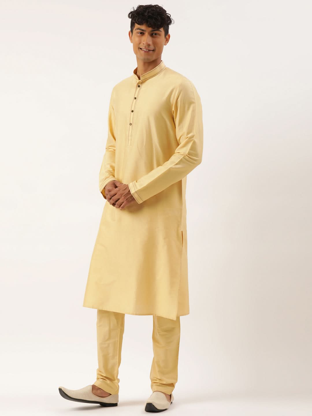 Gold Jacquard Jacket With Gold Kurta