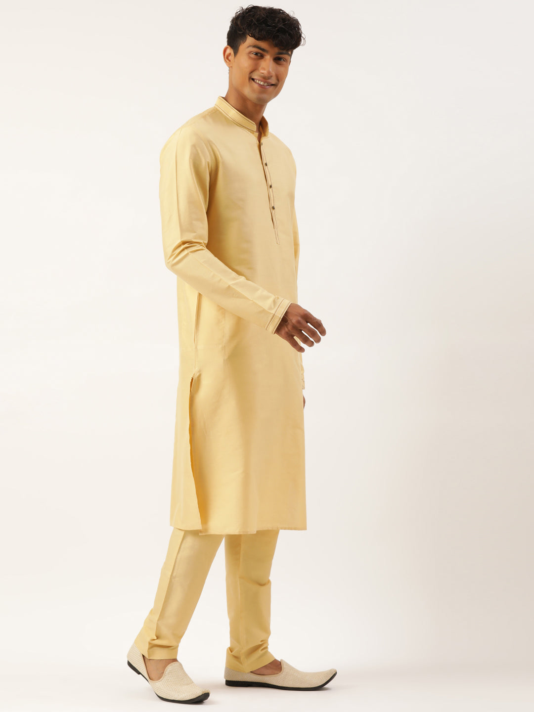 Gold Jacquard Jacket With Gold Kurta
