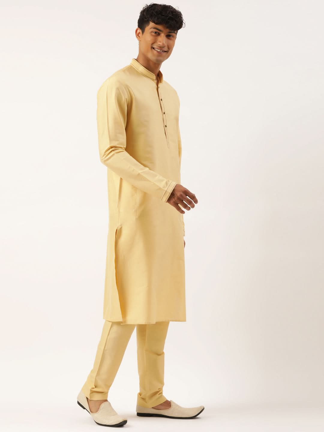 Gold Jacquard Jacket With Gold Kurta