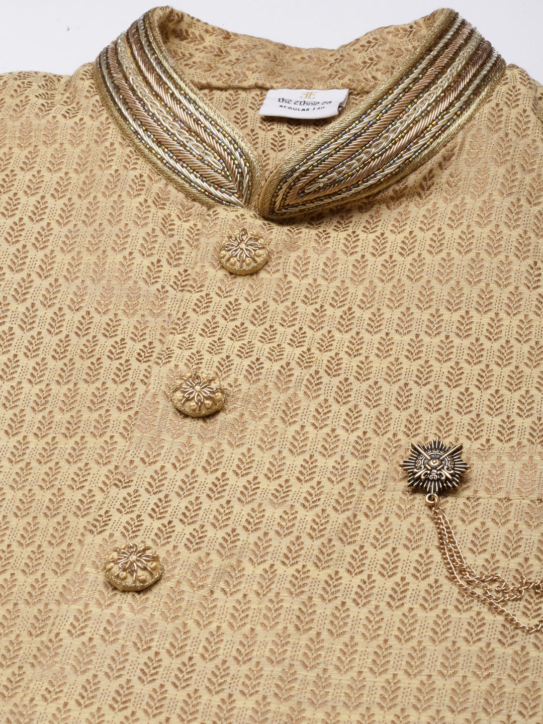 Gold Jacquard Jacket With Gold Kurta
