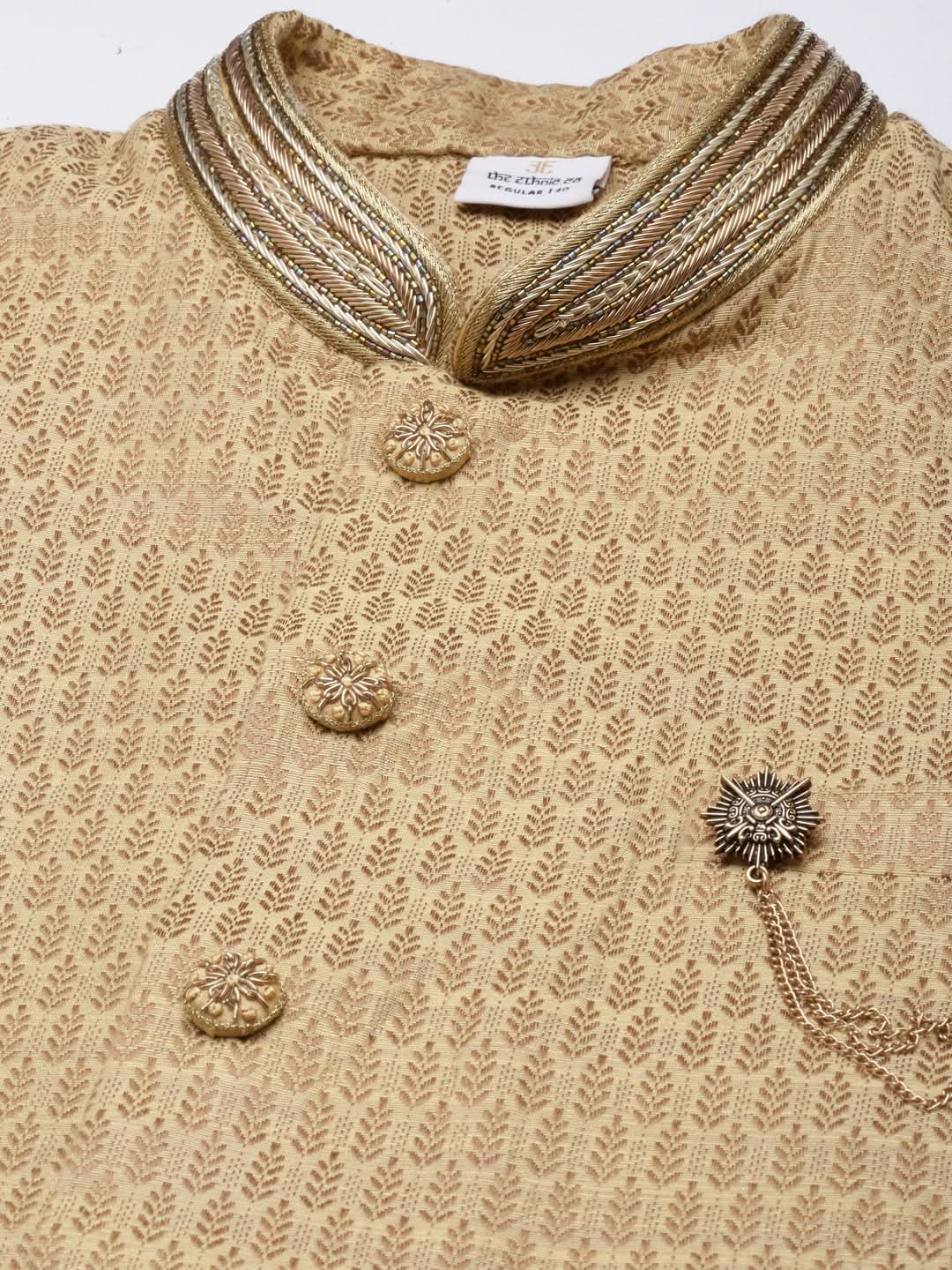 Gold Jacquard Jacket With Gold Kurta