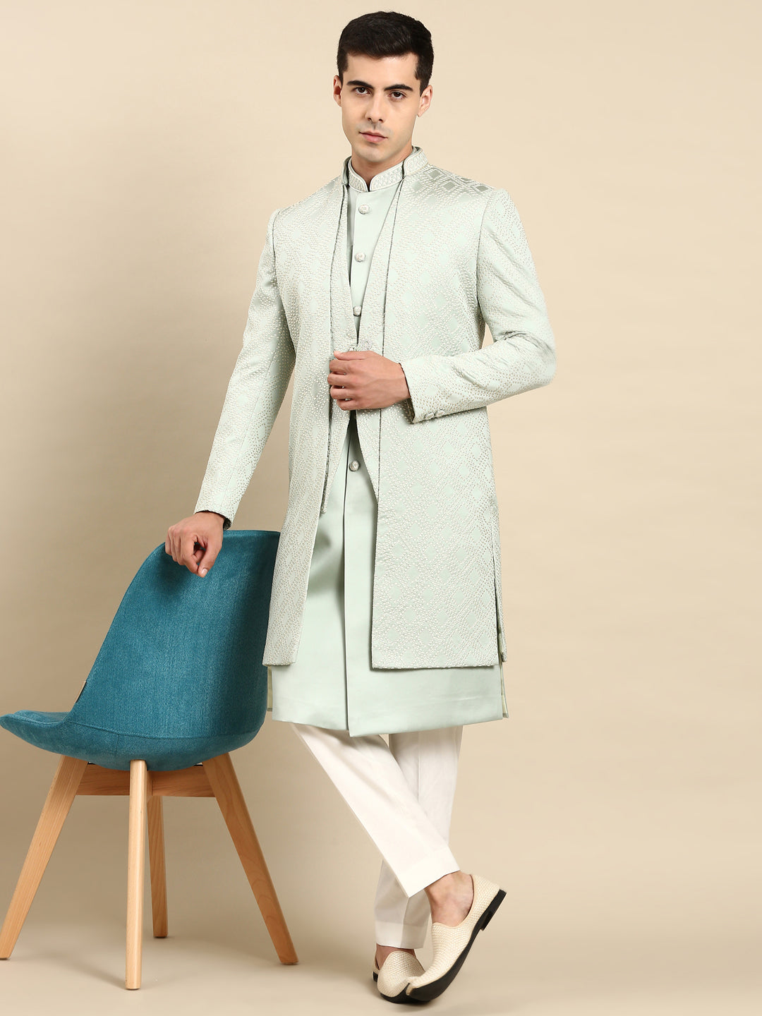 Light Green Layered Indowestern