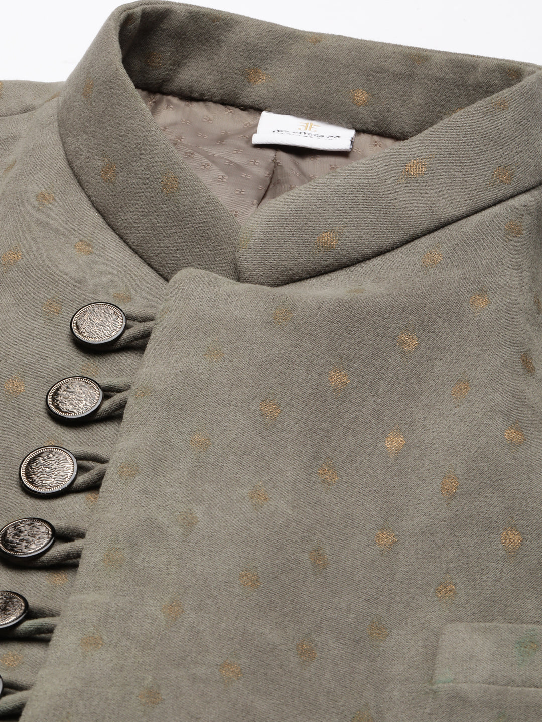 Olive Suede fabric with Golden motifs Bandhgala Set