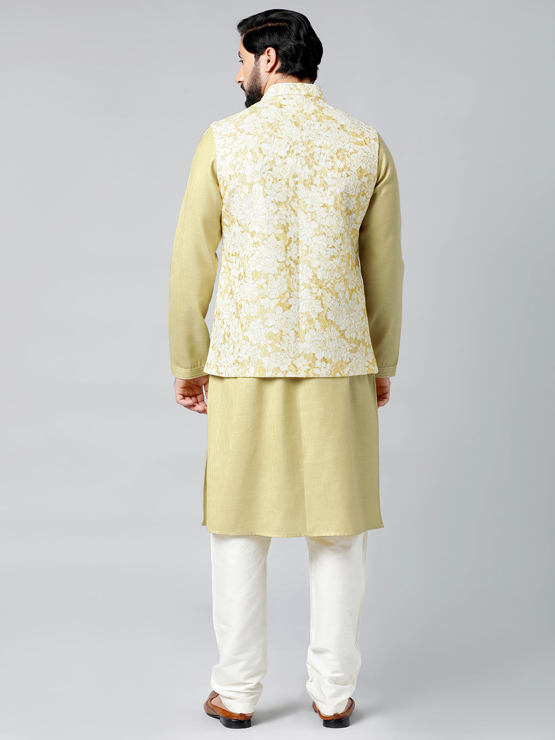 Mustard Textured Jacket With Mustard Kurta