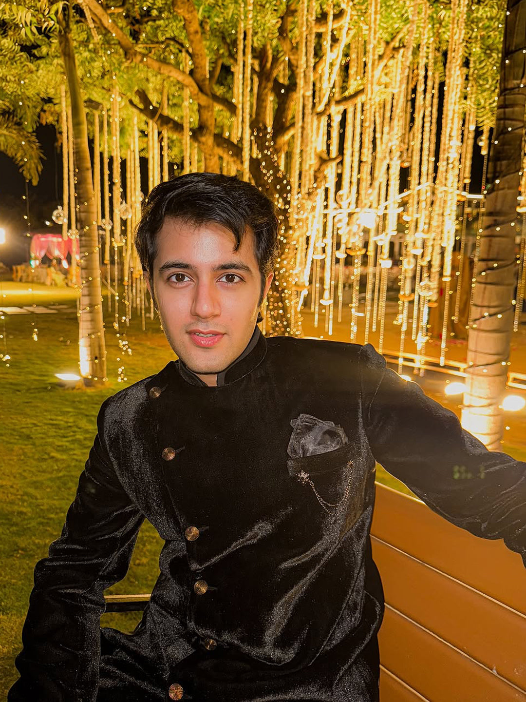 Rishabh Chawla in Black velvet Asymmetric Indowestern