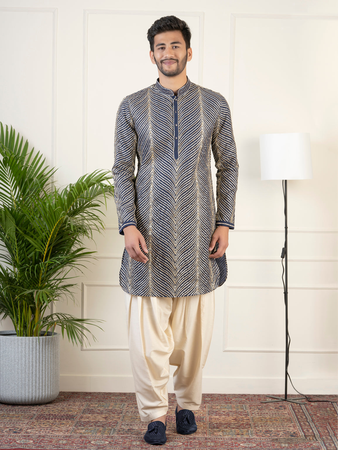 Navy Blue Gota Embroidery Kurta Set