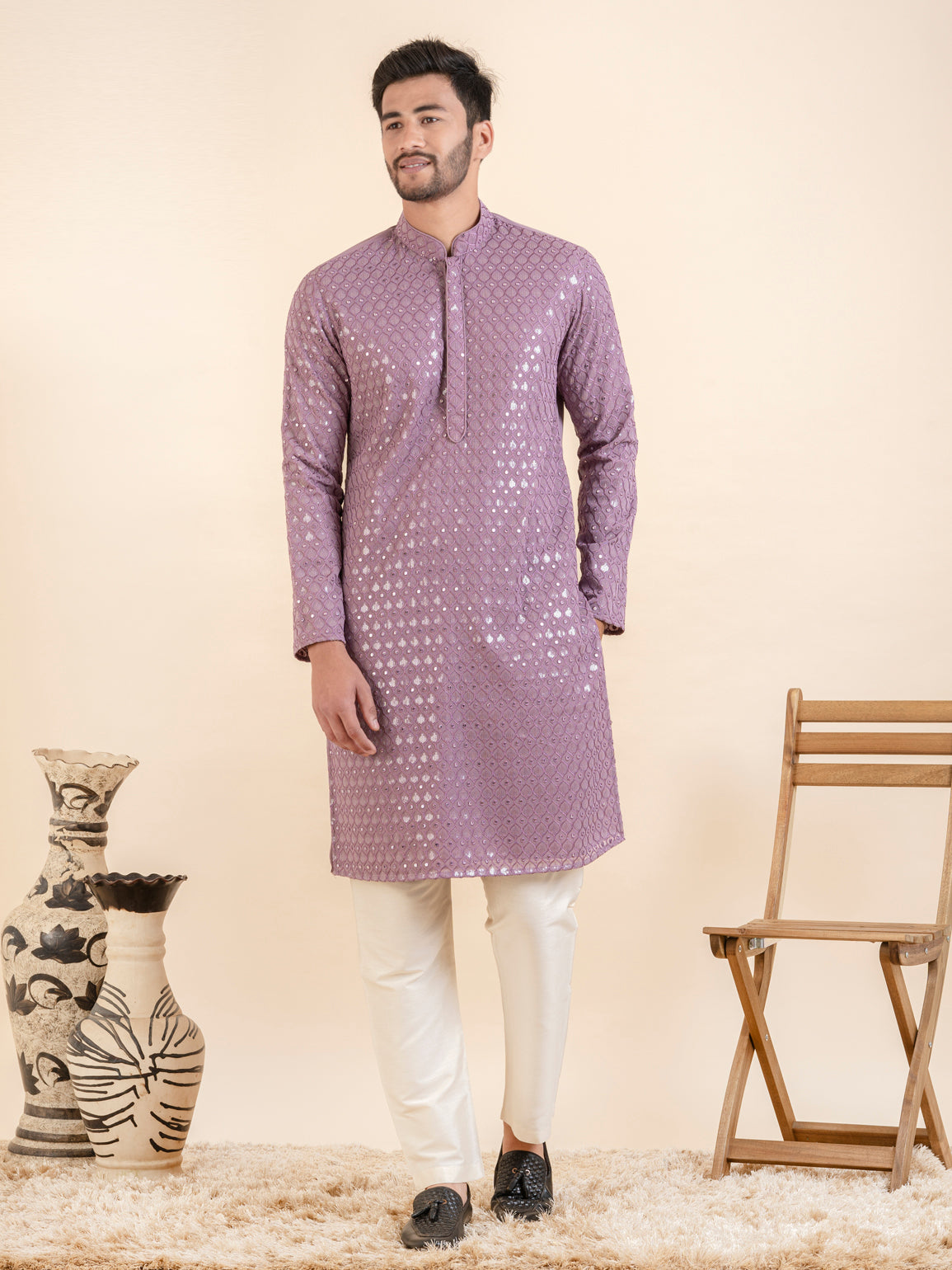 Lavender Embroidered Kurta Set
