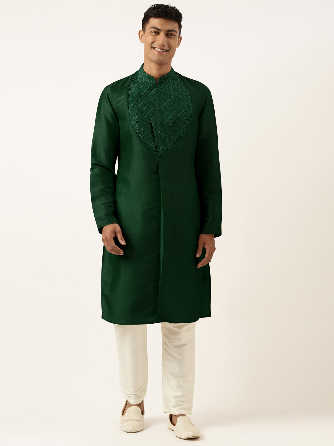 Green Embroidery Angrakha Kurta Set