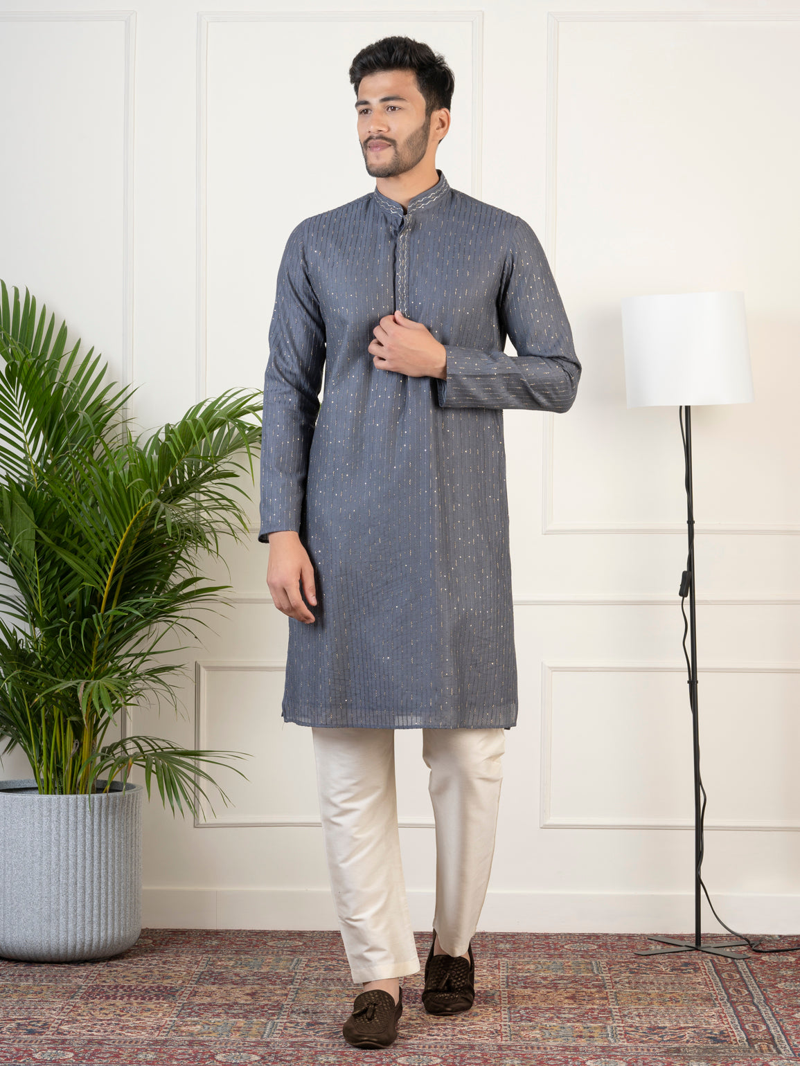 Grey Embroidered Kurta Set