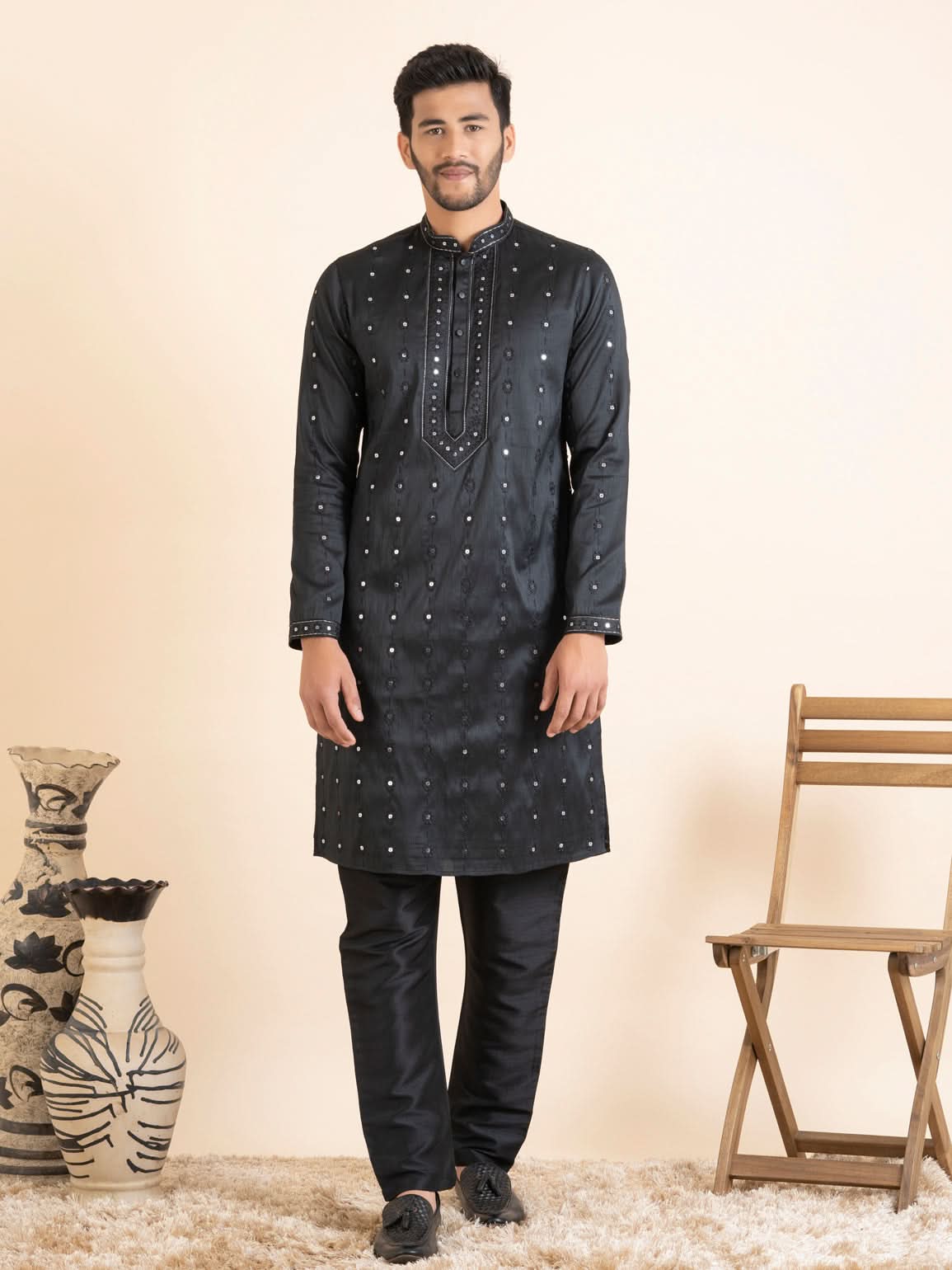 Black Embroidered Kurta Set