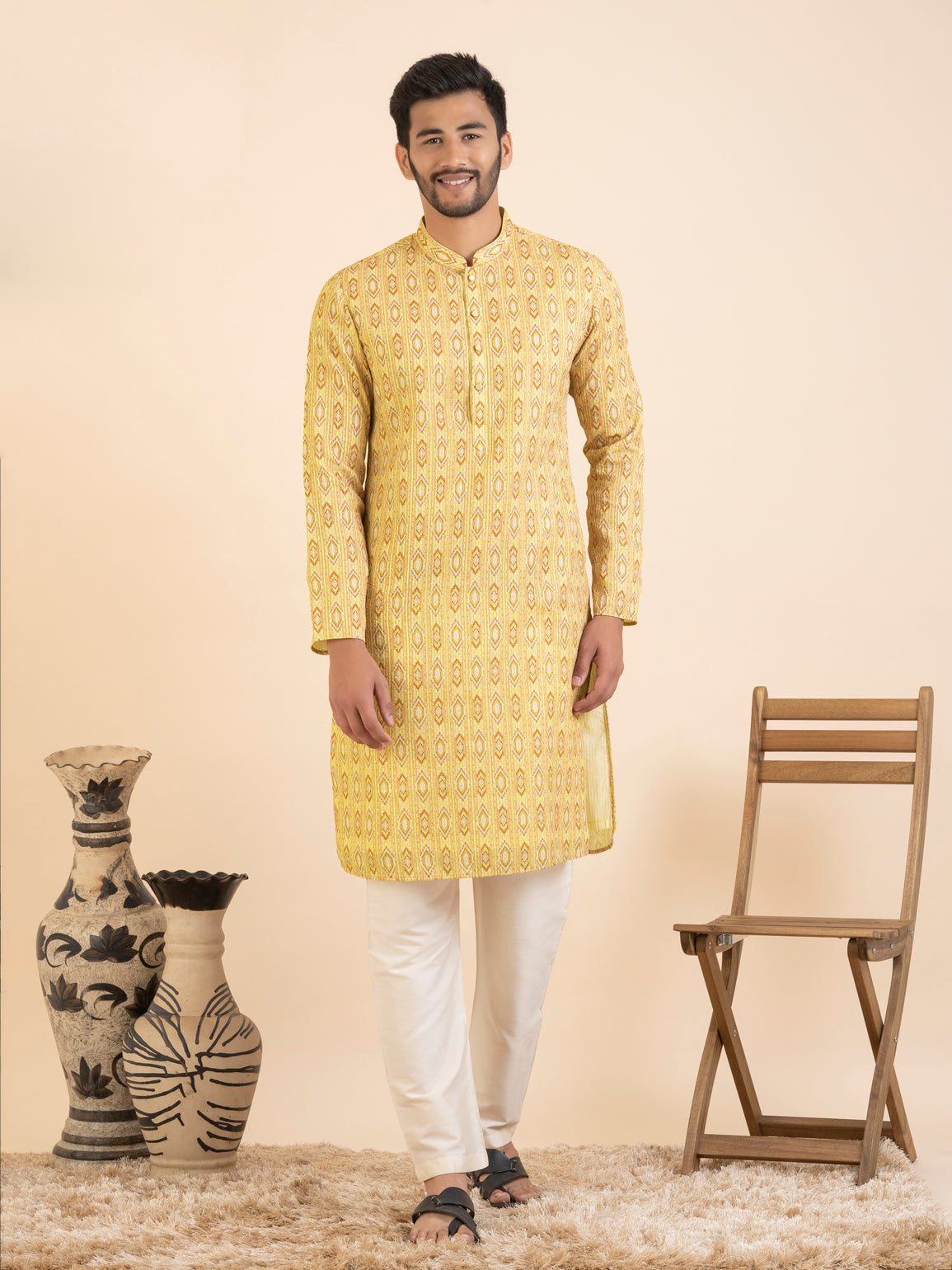 Yellow Printed Kurta Set