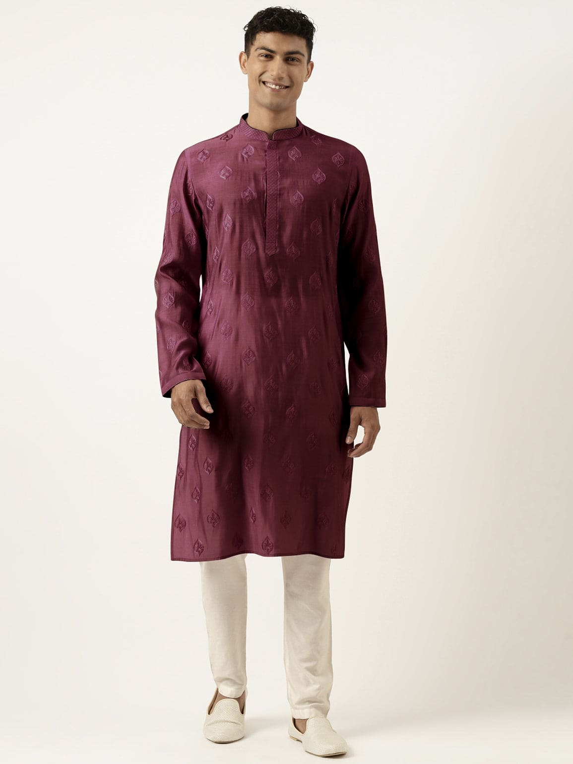 Wine Embroidered Kurta Set