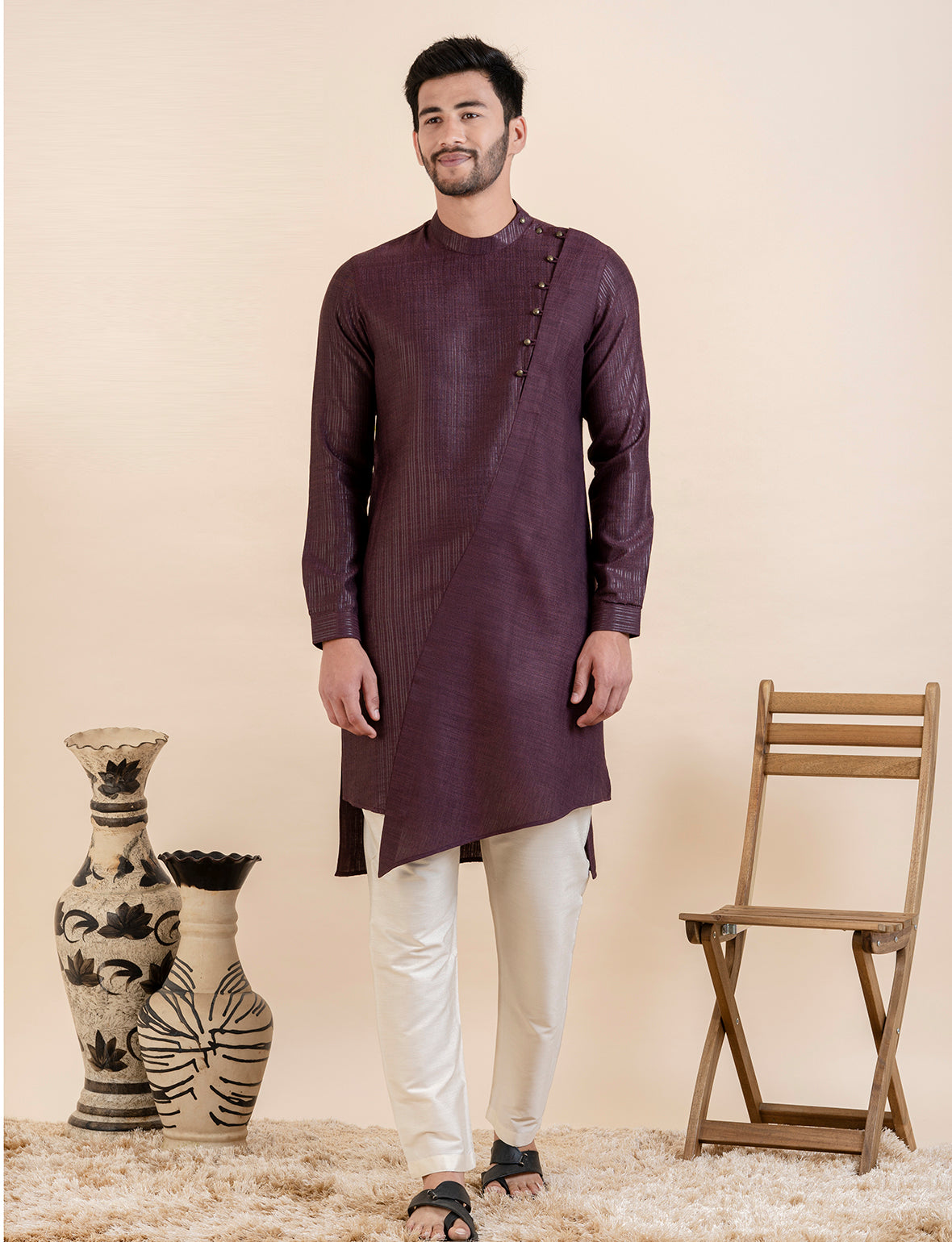 Wine Asymetric  Kurta Set