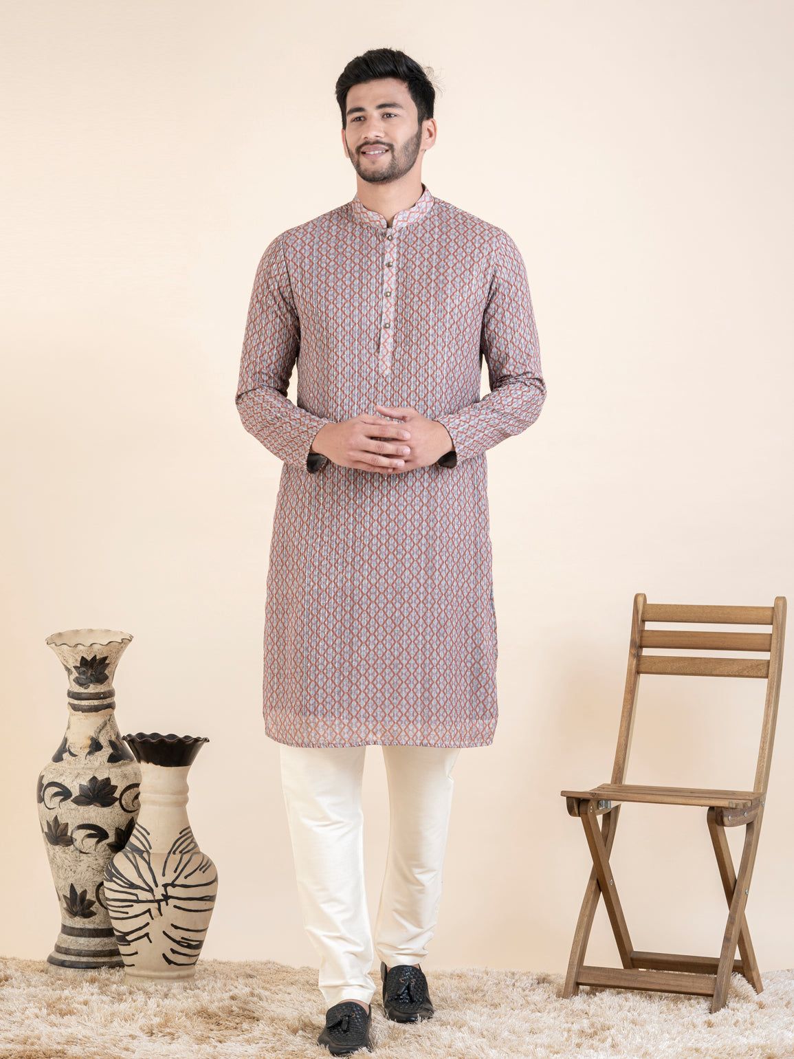 Grey Rust  Printed Kurta Set
