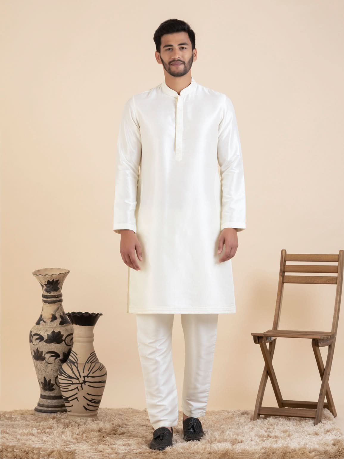 Cream Embroidered Kurta Set