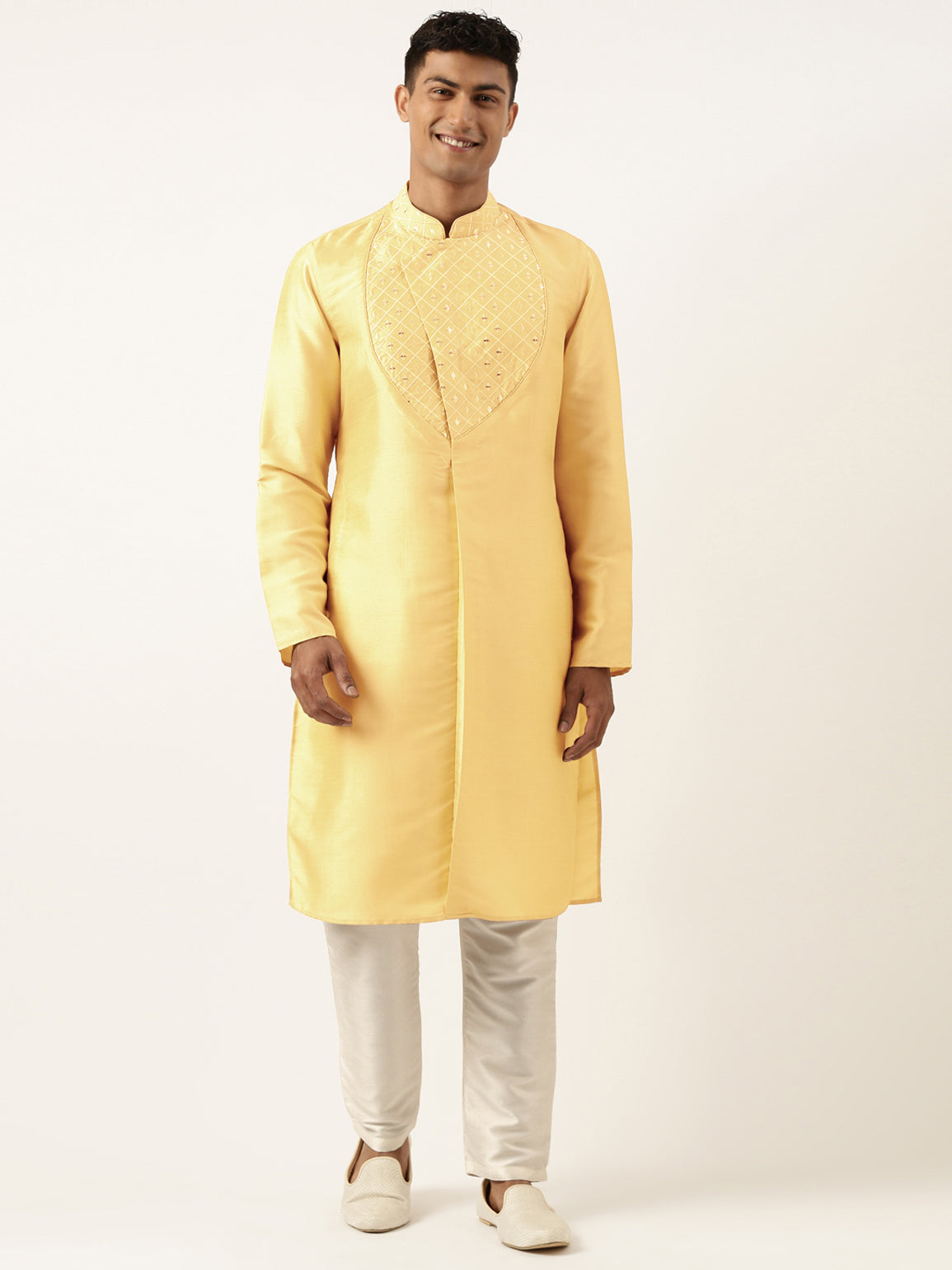 Yellow Embroidery Angrakha Kurta Set