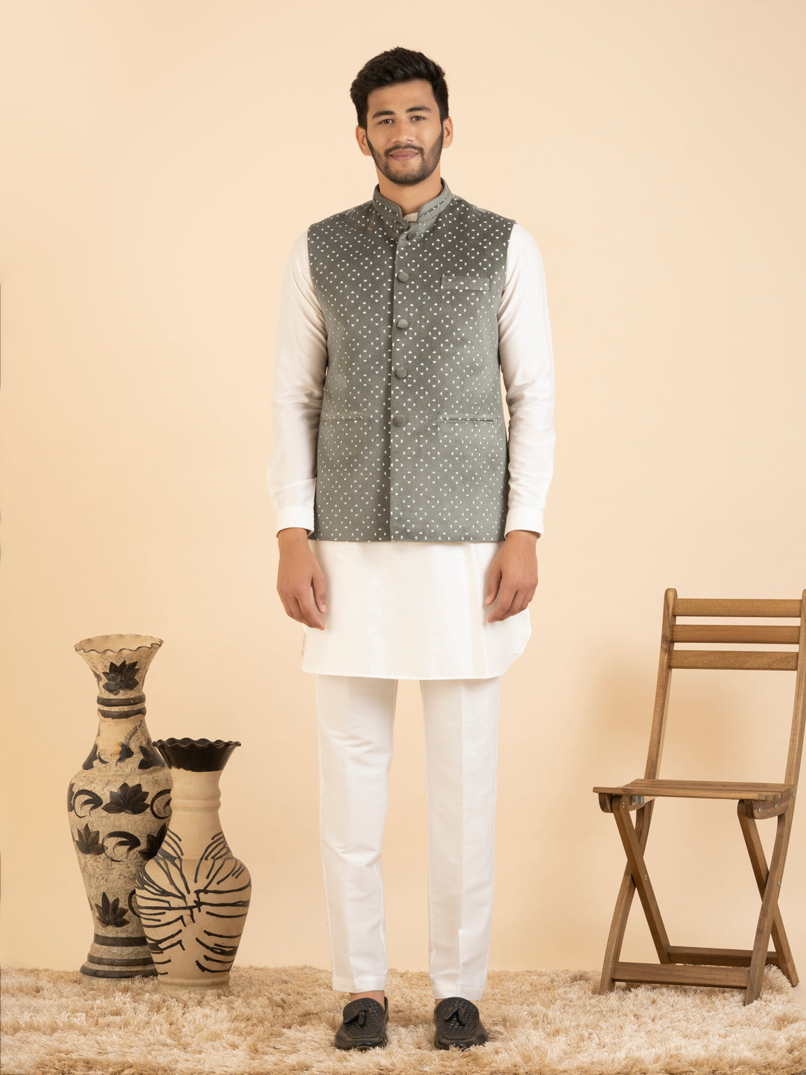 Moleskin velvet Jacket Kurta Set