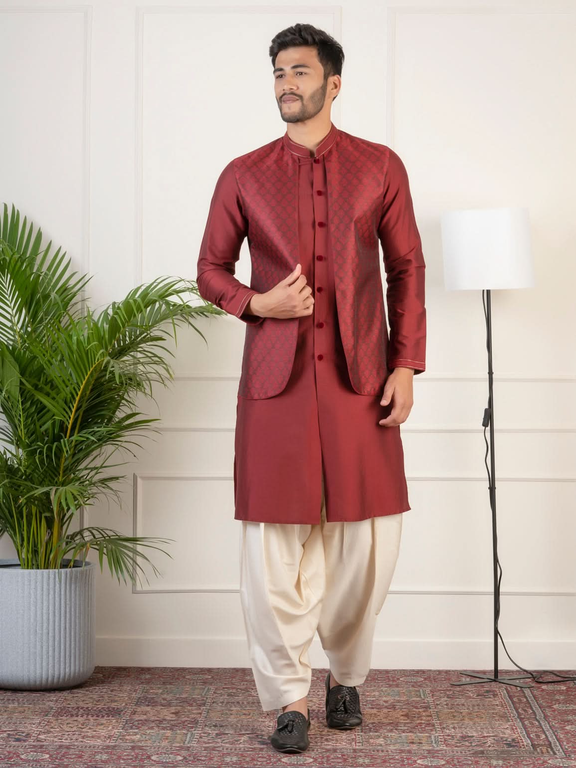 Maroon Layered Kurta Set