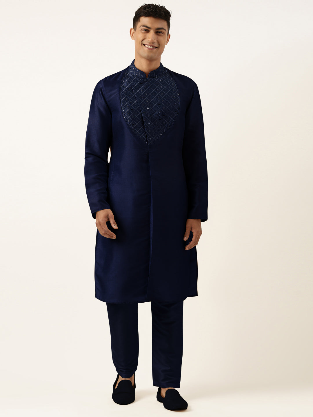 Blue Embroidery Angrakha Kurta Set