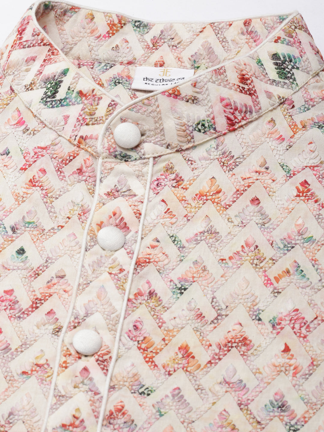 Cream Printed Chikankari Kurta Set
