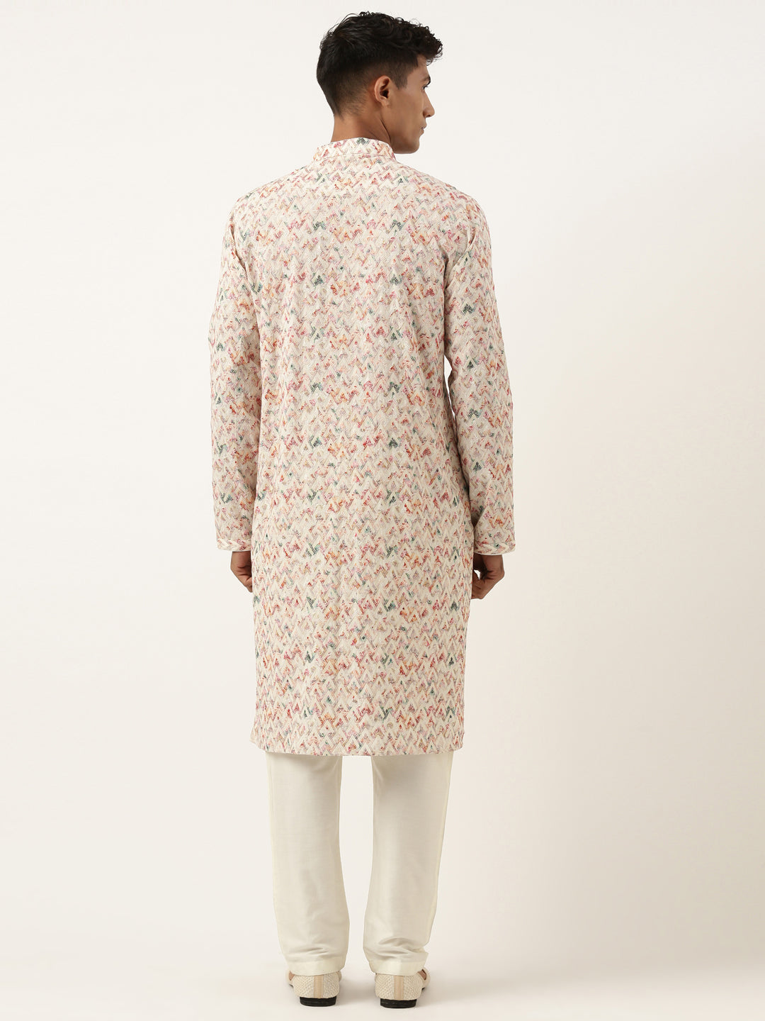 Cream Printed Chikankari Kurta Set