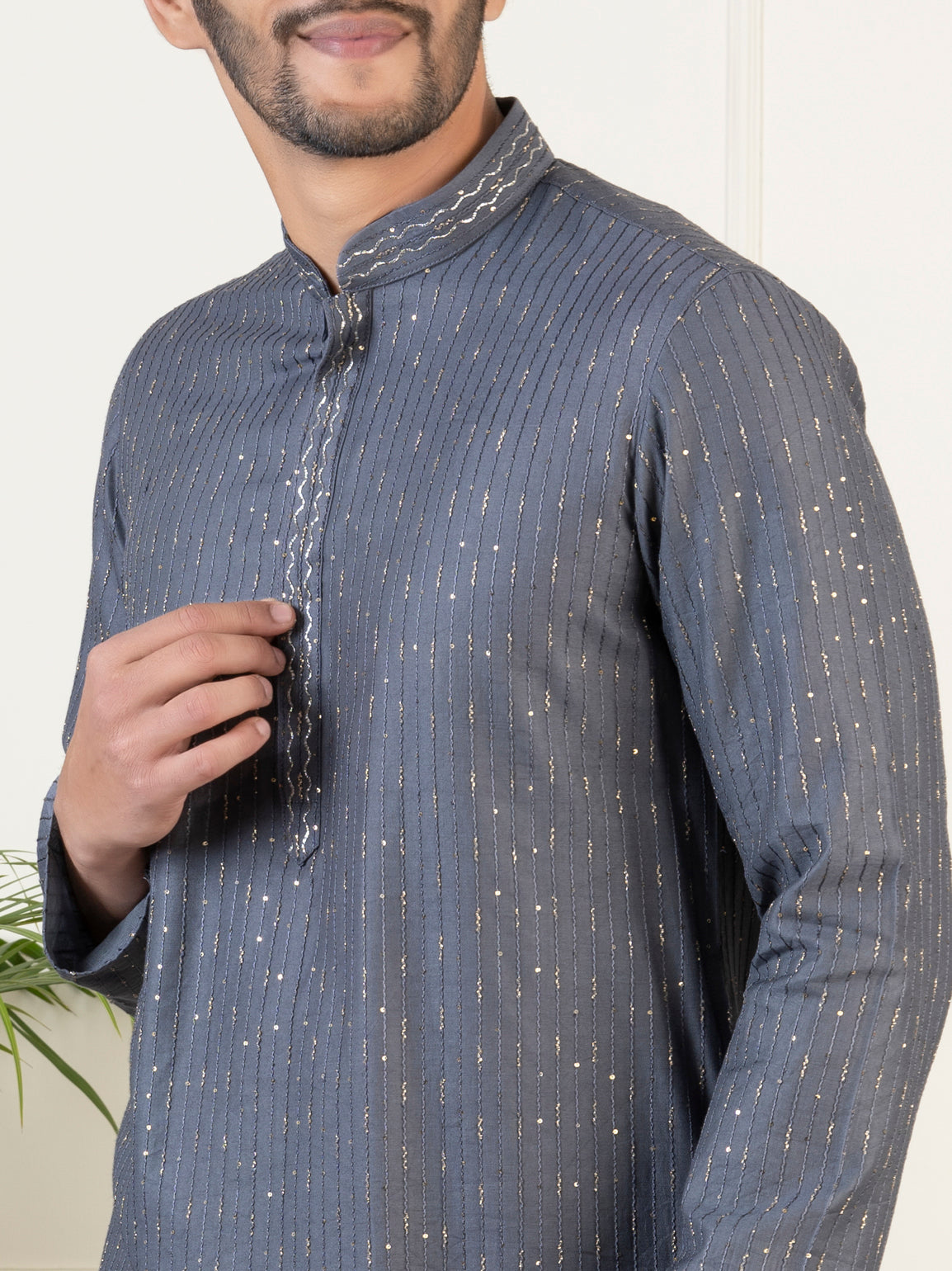 Grey Embroidered Kurta Set