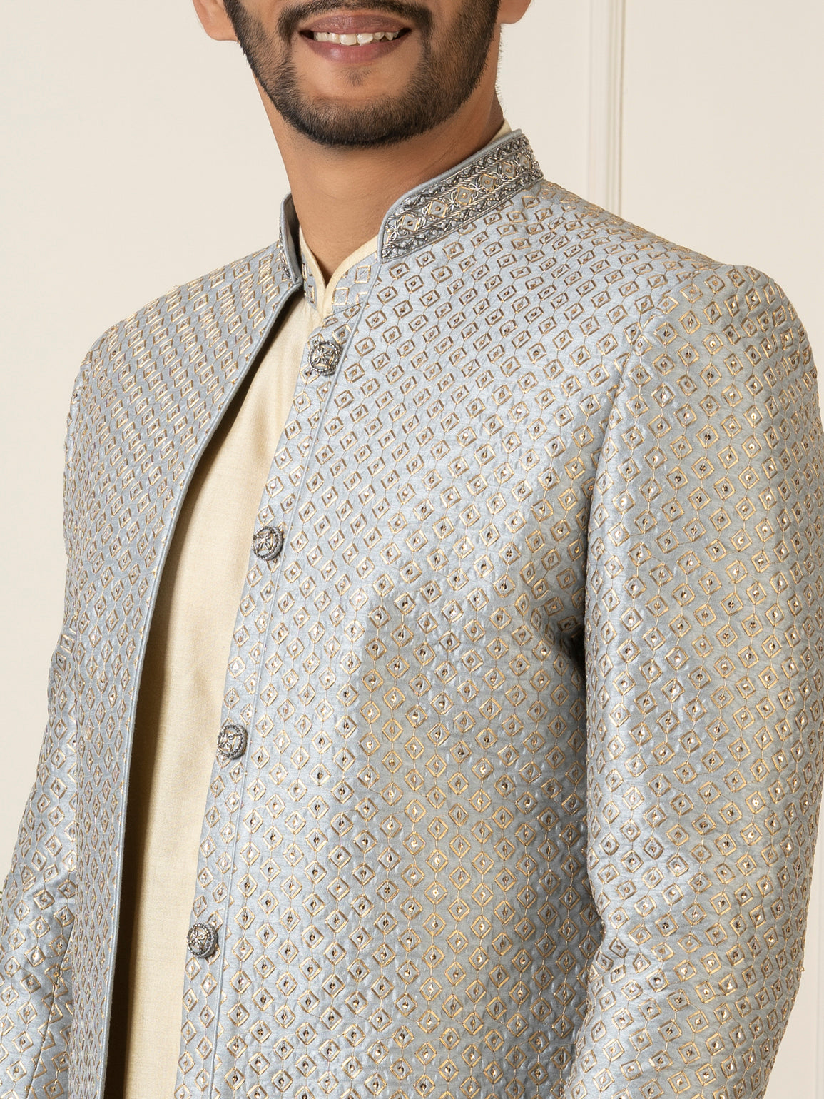Grey Embroidered Indowestern Set