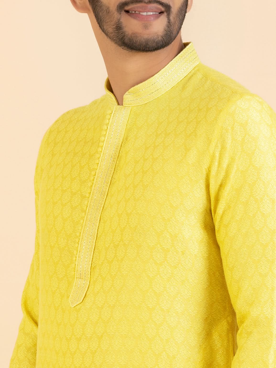 JACQUARD YELLOW KURTA SET