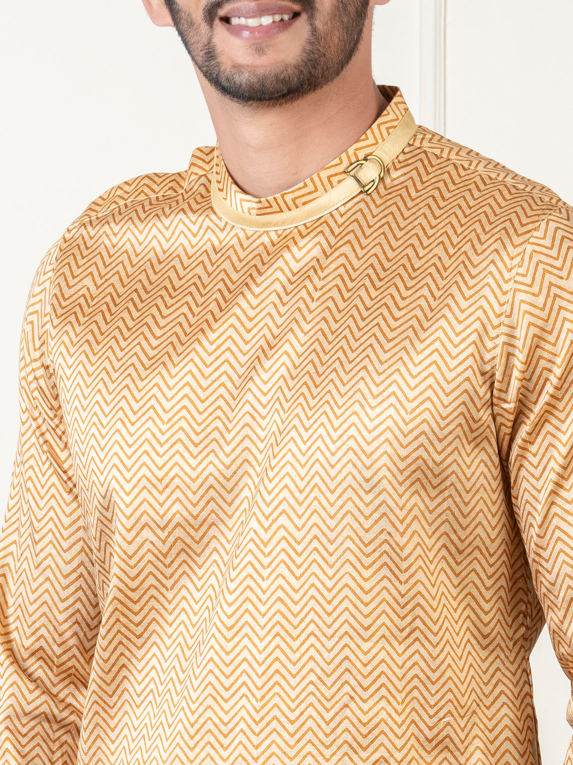 Gold  Harring bone Print Kurta Set