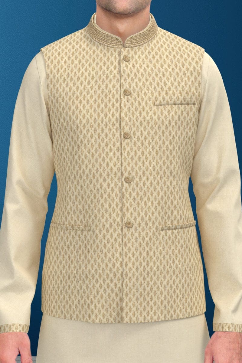 Cream Diamond Gold Motif Jacket