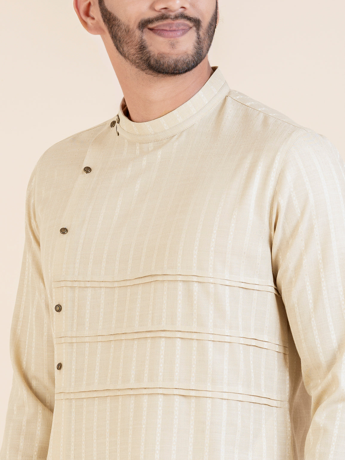 Beige Self Design Side Placket Cotton Kurta Set